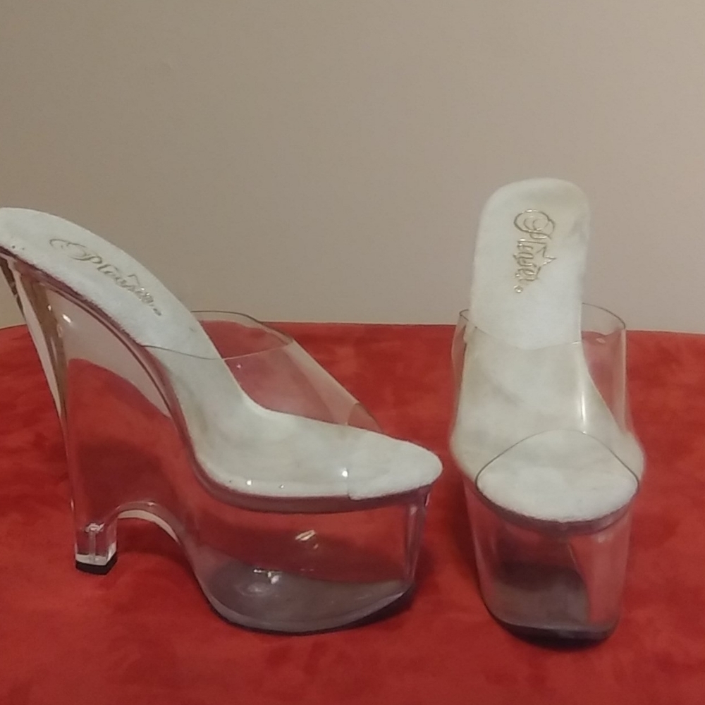 Platform Wedge High Heels Clear Slip On Shoes